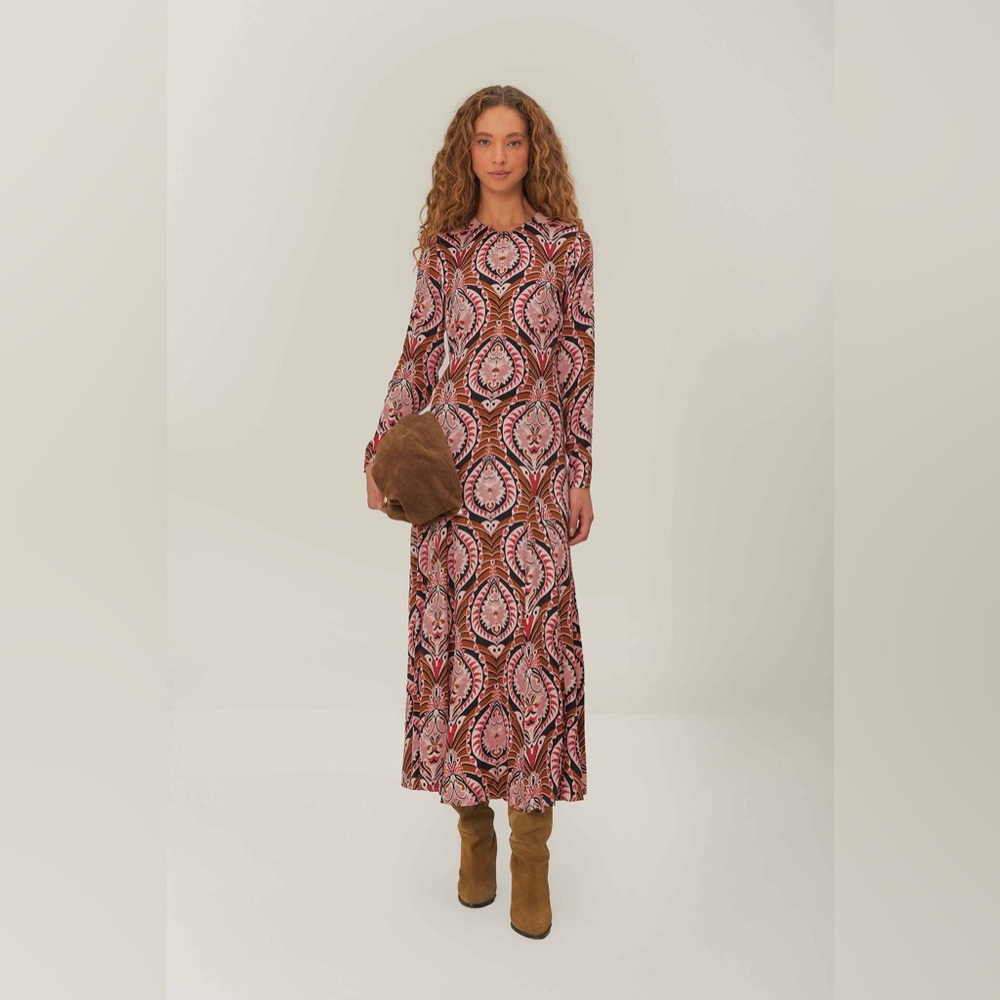 Farm Rio Brown Pineapple Jewelry Midi Dress NEW Size Medium